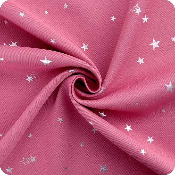 BGment Pink Star Blackout Curtains for Kid's Bedroom - Grommet Thermal Insulated Room Darkening Printed Curtains for Living Room, Set of 2 Panels, 52 x 84 Inch