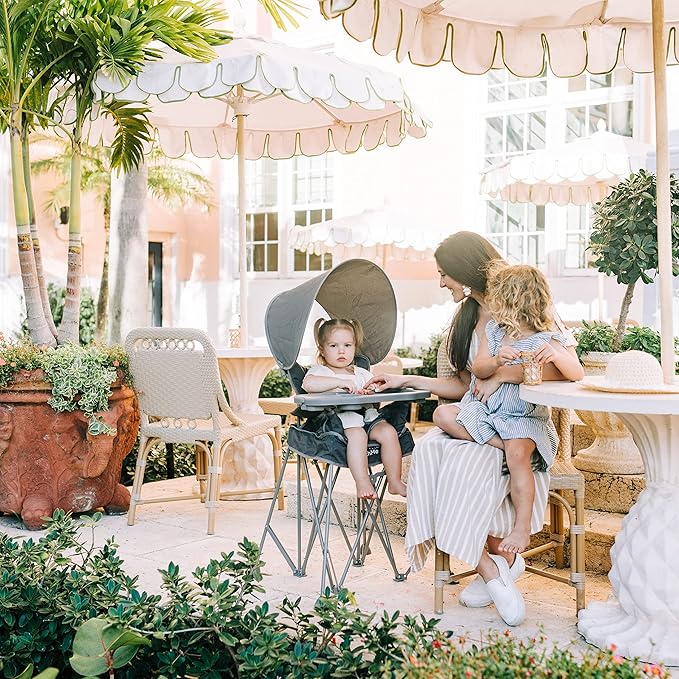 Baby Delight Go with Me Uplift Deluxe Portable High Chair | Sun Canopy | Indoor and Outdoor | Grey