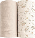 Konssy Muslin Swaddle Blankets for Boys Girls, 2 Pack Receiving Baby Blanket Large 47 x 47 inches, Soft Breathable Swaddling Wrap for Unisex Newborn (Blossom,Cream)