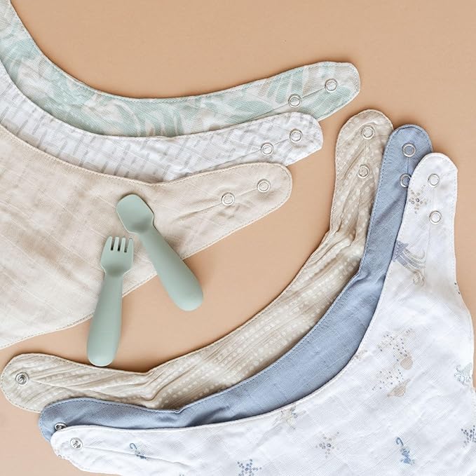 Crane Baby Bib Set, 100% Cotton Baby Bibs, Set of 3 Sea Life Cotton Muslin Bibs, Bandana Bibs Baby Bibs For Eating, Baby Eating Essentials, Drool Bibs, Baby Boy or Baby Girl Gifts, Newborn Bibs