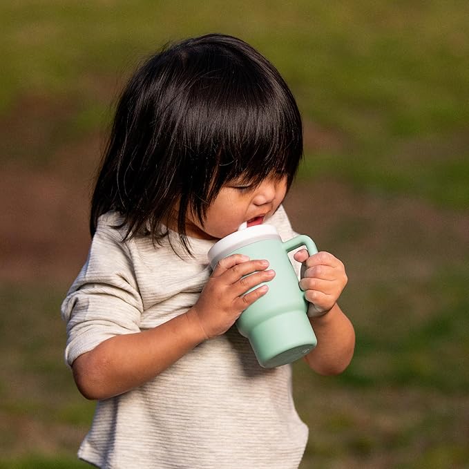Infantino My 1st Tumbler, Silicone Sippy Cup with Straw & Handle, Spill-Resistant Baby Cup for On-the-Go, BPA-Free Transition Bottle, Mint