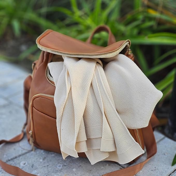 Little Rou Peekaboo Knit Breathable Nursing Cover Up For Breastfeeding - Soft Organic Cotton & Cashmere Breast Feeding Covers For Women - Privacy Feature - Includes Mesh Laundry Bag (Beige)