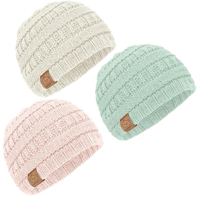 3-Pack Baby Beanies for Boys, Girls - Stretchy Knit Baby Hats, Cute Newborn & Toddler Winter Hat, Soft & Warm Infant Beanie 6-36 Months (Macaron, M)