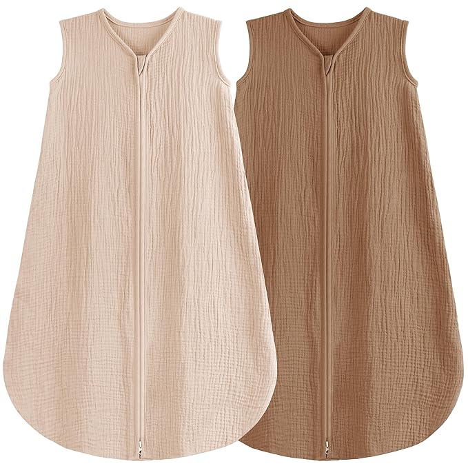 2 Pack Baby Sleep Sack 0-24 Months Baby Sleeping Bag 2-Way Zipper Toddler Wearable Blankets (Beige&Coffee TOG 0.3, Large)