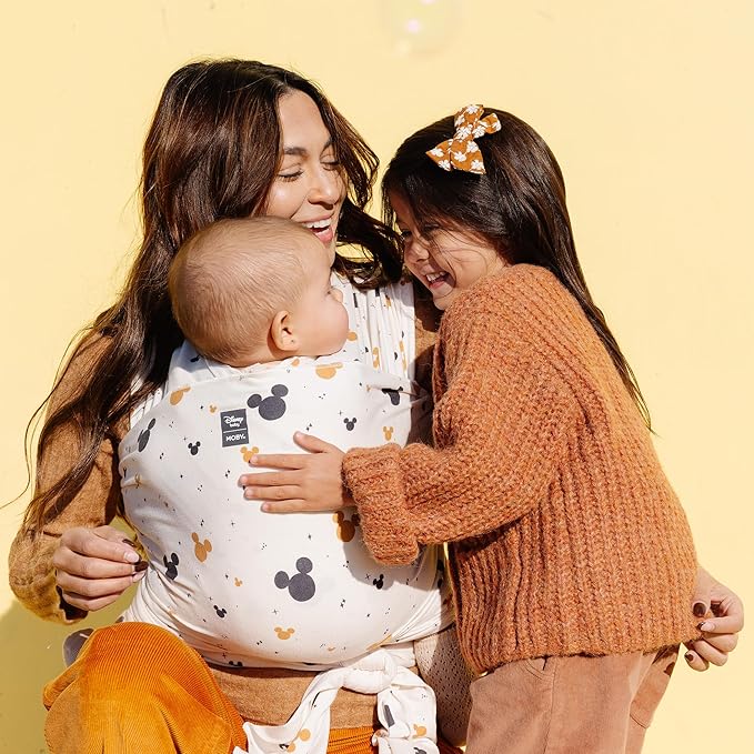 Moby Baby Wrap Carrier Featherknit for Newborns to Toddlers (8-33lbs), Infant Sling Carrier, Lightweight & Hands Free Design, Adjustable for All Body Types (Disney's Mickey Mouse All Ears)