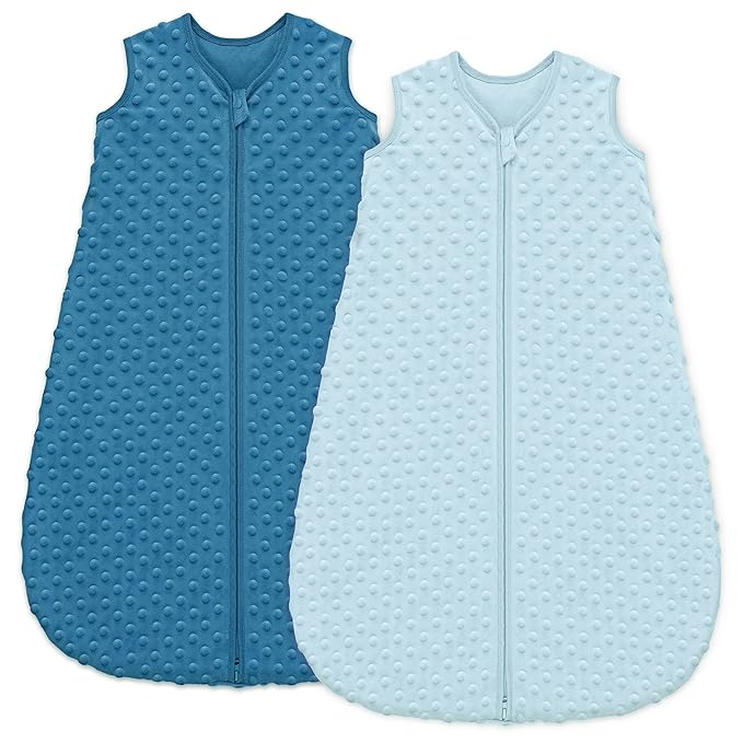Fleece Baby Sleep Sack 6-12 Months with Plush Dots 1.5 Tog Baby Wearable Blanket with 2-Way Zipper Warm Sleeping Sack for Toddler Infant Newborn - Medium, Sky Blue