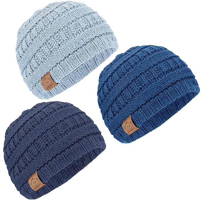 3-Pack Baby Beanies for Boys, Girls - Stretchy Knit Baby Hats, Cute Newborn & Toddler Winter Hat, Soft & Warm Infant Beanie 6-36 Months (Cobalt, M)