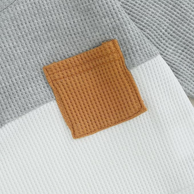 Toddler Baby Boy Fall Clothes Waffle Outfit Long Sleeve Color Blocking Sweatshirt Pullover Jogger Pant Set