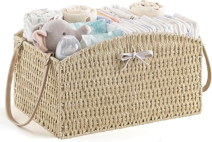 HBlife Diaper Caddy Organizer, Hand-Woven Storage Basket for Diapers & Baby Essentials - Elegant Curved Design, Ideal Gift for Baby Shower & Registry Must-Have