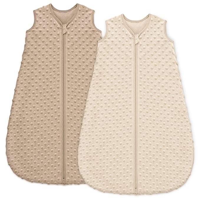 Fleece Baby Sleep Sack 0-6 Months with Plush Dots 1.5 Tog Baby Wearable Blanket with 2-Way Zipper Warm Sleeping Sack for Toddler Infant Newborn - Small, Coffee