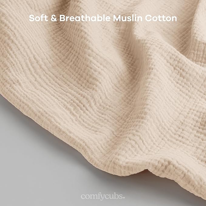 Comfy Cubs Muslin Nursing Cover, Pack of 1, 100% Muslin Breastfeeding Cover - Soft & Breathable Baby Nursing Scarf with Adjustable Neck Strap - Portable, Lightweight & Privacy Coverage - Sand