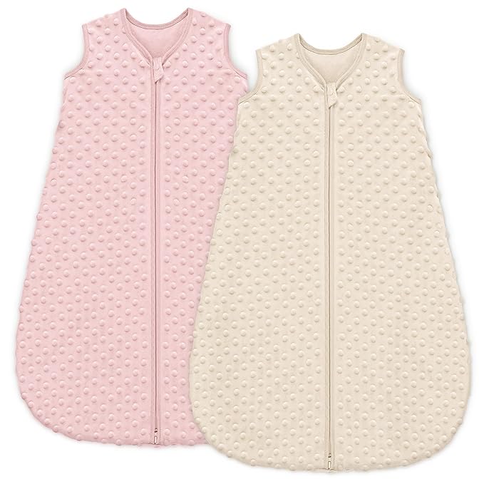 Fleece Baby Sleep Sack 18-24 Months with Plush Dots 1.5 Tog Baby Wearable Blanket with 2-Way Zipper Warm Sleeping Sack for Toddler Infant - XLarge, Apricot & Pink