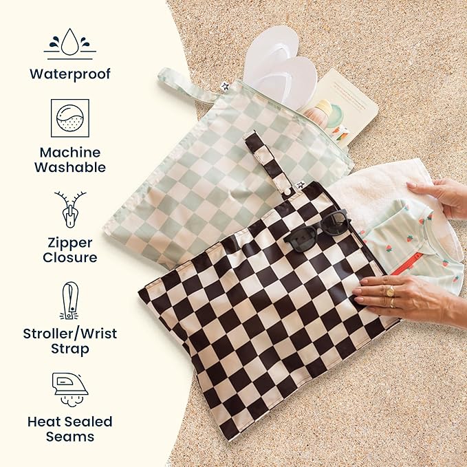 Tiny Twinkle Wet Dry Bag – 2 Pack Reusable Waterproof & Mess Proof Wet Bags for Swimsuits & Travel, Baby Towels & Beach Essentials,a Diaper Bag Must-Have(Blue Floral)