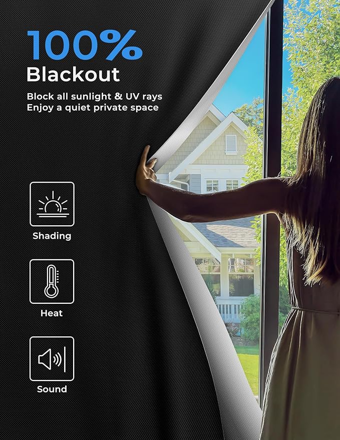Sumobaby Blackout Curtains for Bedroom Portable 27"x84",No Drill Blackout Shades with Upgraded Hook&Loop Tapes,100% Black Out Window Cover,Thermal Insulated Blinds for Bedroom,Nursery(1 Panel,Black)
