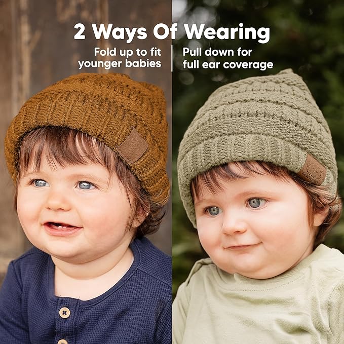 3-Pack Baby Beanies for Boys, Girls - Stretchy Knit Baby Hats, Cute Newborn & Toddler Winter Hat, Soft & Warm Infant Beanie 6-36 Months (Latte, M)