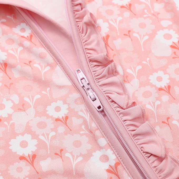 JunNeng Baby Girl Viscose from Bamboo Sleeper with Mitten Cuffs, 2 Way Zipper Romper, Sleep N' Play Pajamas 0-18 Months