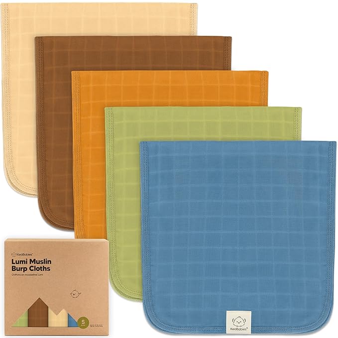 5-Pack Cotton Muslin Burp Cloths Baby Girls, Boys - Soft & Absorbent Spit Up Burp Rags, Large Muslin Towel, Cotton Wash Cloths for Babies, Newborn, Infant, No Shrink, Durable, Neutral (Primeval)