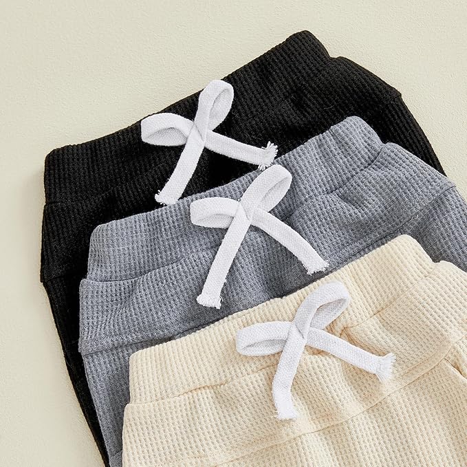 Sejardin Toddler Baby Boy Girl Pants 3 Pack Solid Color Elastic Waist Jogger Sweatpants Newborn Infant Casual Bottoms