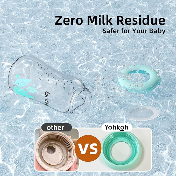 YOHKOH Glass Breast Milk Storage Bottles - 100% Leak-Proof, BPA-Free Breastmilk Storage Containers, Freezer & Dishwasher Safe, Ideal for Nursing Mothers (Blue, 5.4oz (Pack of 6))