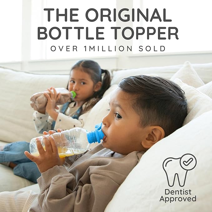 Original Water Bottle Topper for Toddlers – 100% Silicone Sippy Top Spout with Protective Cap makes the Bottle Top a Spill Proof Lid for Kids and Adults - 3 Pack - Original