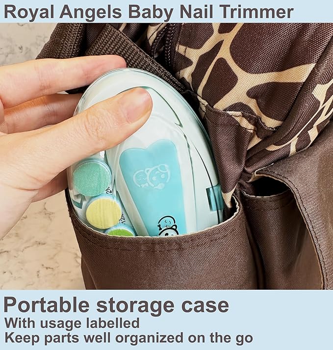 Baby Nail Trimmer 21 in 1, Usage Labeled Case & 13 Extra Replacement Tools, Royal Angels Baby Electric Nail File, Baby Nail Care, Nail Clipper Newborn Toddler Toes & Fingernails Nail Kit (Yellow)