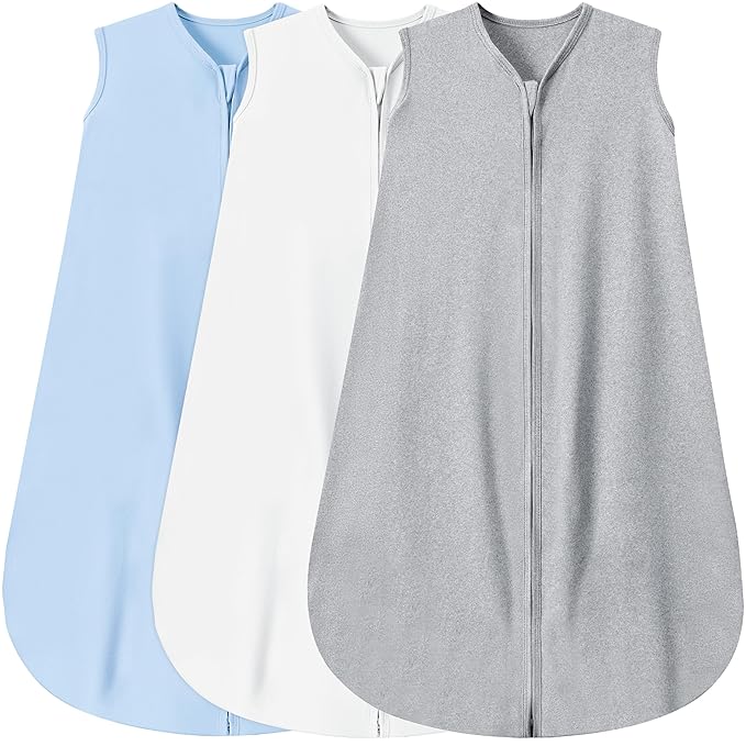 3 Pack Baby Sleep Sack 6-12 Months 100% Rayon Cotton Baby Sleeping Bag 2-Way Zipper Toddler Wearable Blankets Comfy Stretchy Thin Sleep Sacks TOG 0.3
