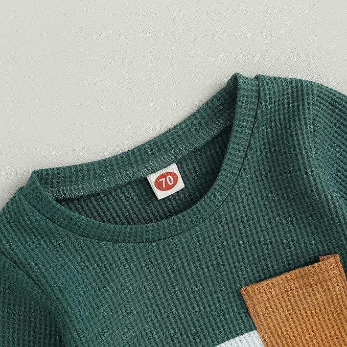Toddler Baby Boy Fall Clothes Waffle Contrast Color Sweatshirt Pants Sets Infant Winter Outfits 6 12 18 24 Months