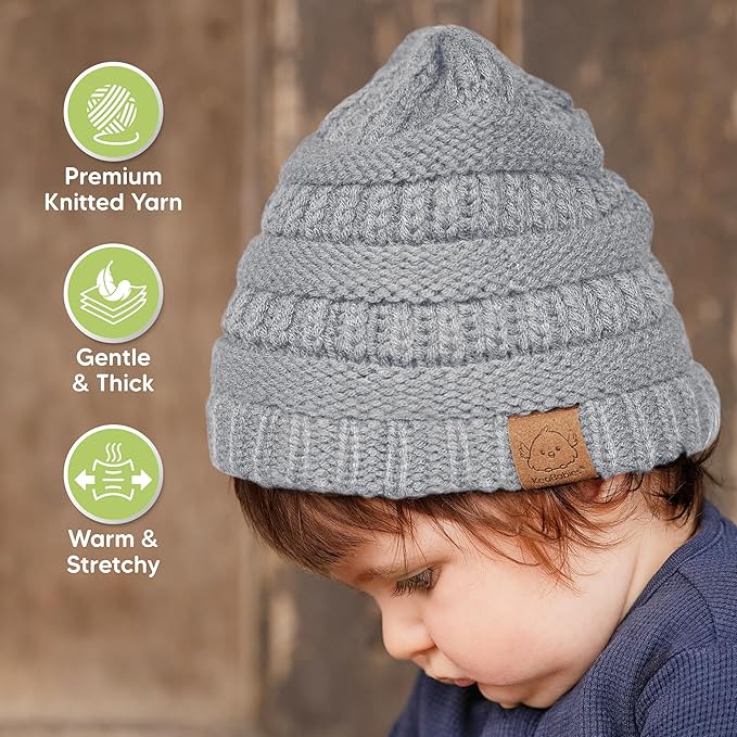 3-Pack Baby Beanies for Boys, Girls - Stretchy Knit Baby Hats, Cute Newborn & Toddler Winter Hat, Soft & Warm Infant Beanie 0-6 Months (Cloud, S)