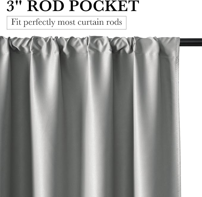 RYB HOME 100% Blackout Short Curtains for Small Window, Thermal Insulated Total Room Darkening Noise Reducing Curtains for Kitchen Bathroom Basement, 34 inches Wide by 48 inches Long, Silver Grey