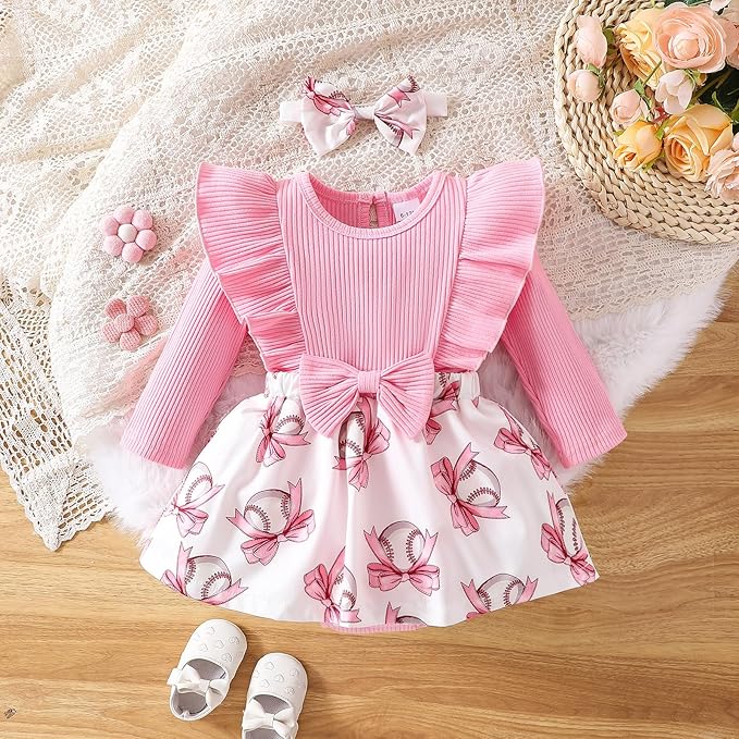 Chichoo Baby Girl Clothes Infant Fall Winter Outfits Newborn Long Sleeve Romper Dress Ruffle Bodysuit With Headband