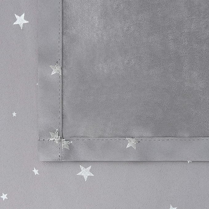 BGment Light Grey Star Blackout Curtains for Kid's Bedroom - Grommet Thermal Insulated Room Darkening Printed Curtains for Living Room, Set of 2 Panels (52 x 63 Inch, Light Grey)