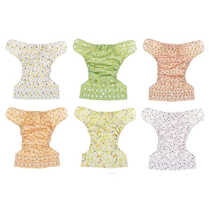 Simple Being Reusable Cloth Diapers, Double Gusset, One Size Adjustable, Washable Soft Absorbent, Waterproof Cover, Eco-Friendly Unisex Baby Girl Boy, six 4-Layers Microfiber Inserts (Bugs)