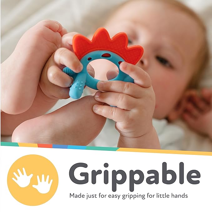 Nuby Geo Zoos Massaging Teether - Baby Teething Toy - Soft Easy Grip - 3+ Months - Dino - Easter Basket Stuffer