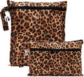 Bumkins Roamio Waterproof Wet Bag & Wet/Dry Clutch Set – Reusable Travel Organizers for Swim, Beach, Gym, Baby Gear, Cloth Diapers, Pump Parts, Pool, Toiletries – Machine Washable, Leopard 2-Pack