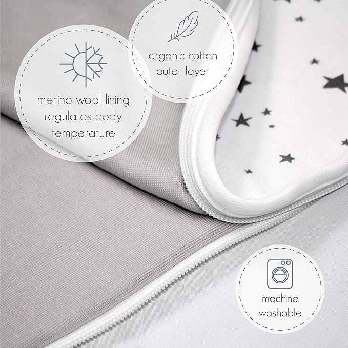 Woolino Toddler Sleeping Sack, 4 Season, Merino Wool and Organic Cotton, Baby Sleep Bag, 2-4 Years, Snowboarder