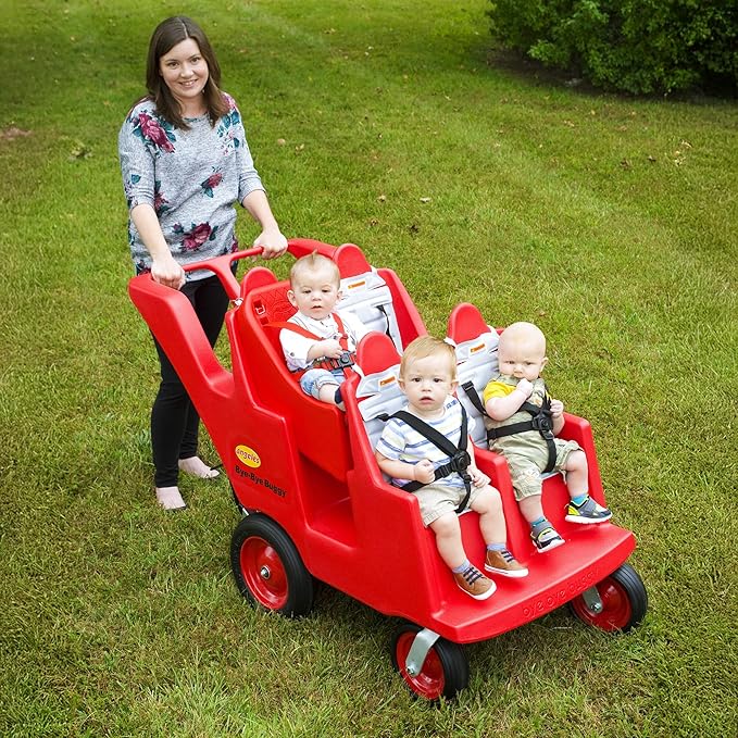 Children's Factory 4 Passenger Never Flat "Fat Tire" Bye-Bye Buggy, Red Daycare Multi-Passenger Buggy, 4 Seat Kids Commercial Stroller, Canopy Sold Separately