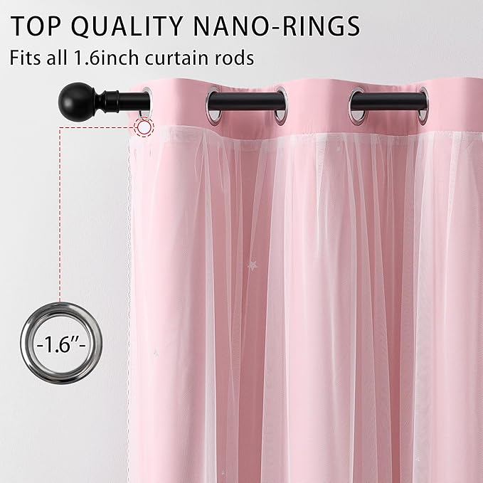 XiDi Light Pink Girls Curtains for Bedroom, Girls Room Blackout Curtains for 63 Inches Long Unicorn Bedroom Decor for Kids Room Darkening Curtains Decor Window Drapes 34x63 Inches