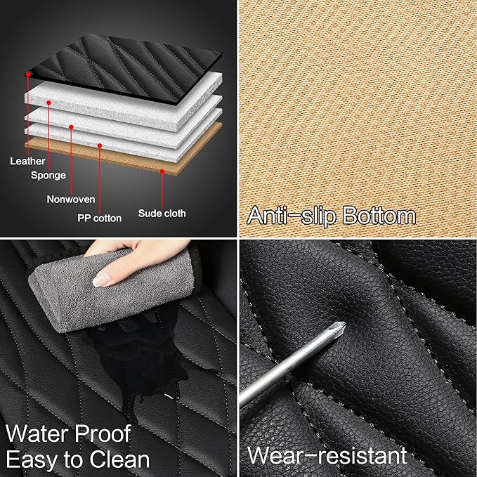 Pariitadin Leather Car Seat Covers Front Pair, Waterproof Faux Leather Seat Covers for Cars, Non-Slip Car Interior Covers Universal Fit for Most Cars Sedans Trucks SUVs, Black Line