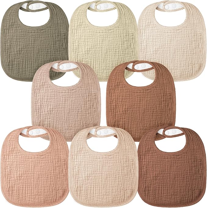 Bearmoss Muslin Baby Drooling Bibs 8 Pack, 100% Cotton Square Adjustable Bandana Bibs Gift for Baby Girls Boys Teething Drool