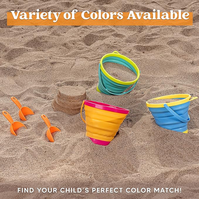 JOYIN 3 Packs Foldable Pail Bucket with Shovels & Mesh Bag, Collapsible Buckets Multi Purpose for Beach, Camping Gear, Beach Party, Fishing, and Fun Summer Activities (Yellow/Blue/Green)