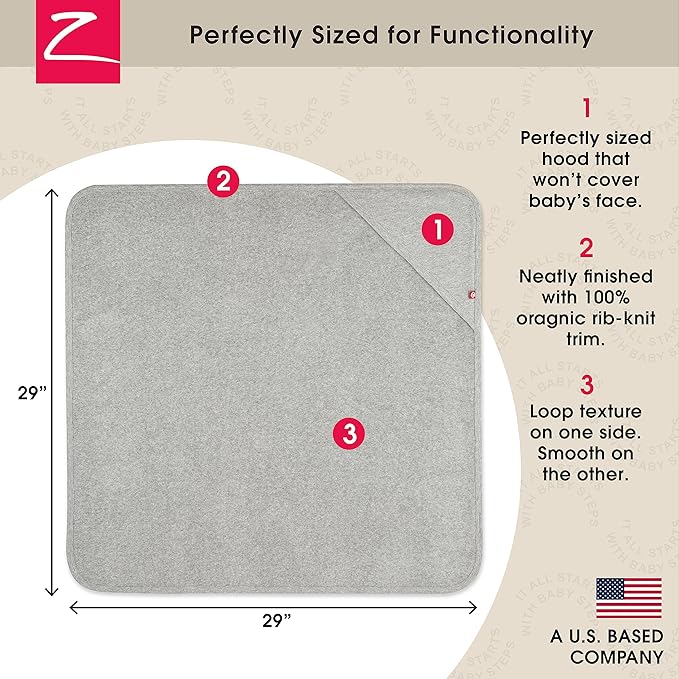 Zutano Hooded Baby Towels, Organic Cotton Baby Bath Towel, Ultra Soft and Absorbent Baby Towel for Newborn and Infant | Girl, Boy, and Unisex Towel Set, Elephant Bath Time, 1-Pack