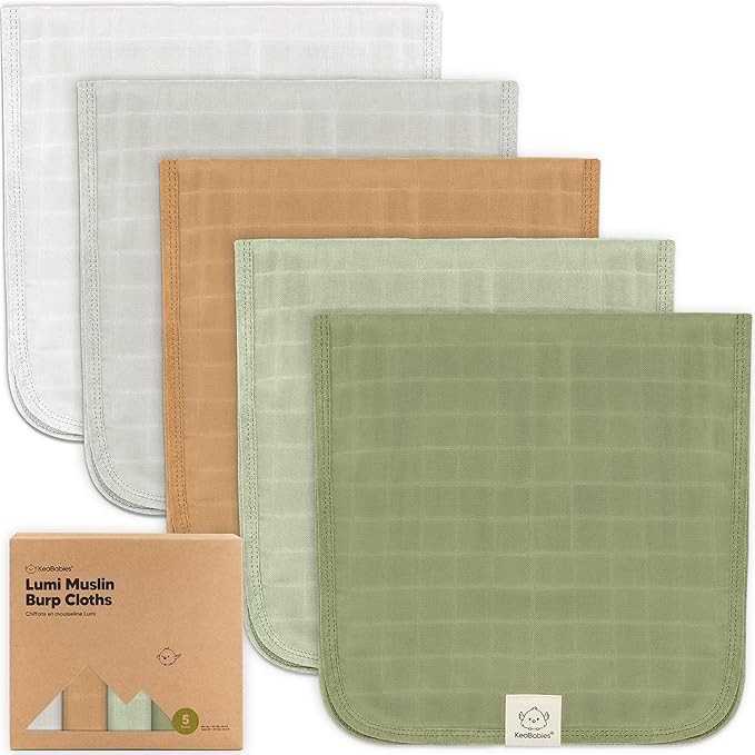 5-Pack Cotton Muslin Burp Cloths Baby Girls, Boys - Soft & Absorbent Spit Up Burp Rags, Large Muslin Towel, Cotton Wash Cloths for Babies, Newborn, Infant, No Shrink, Durable, Neutral (Pine)